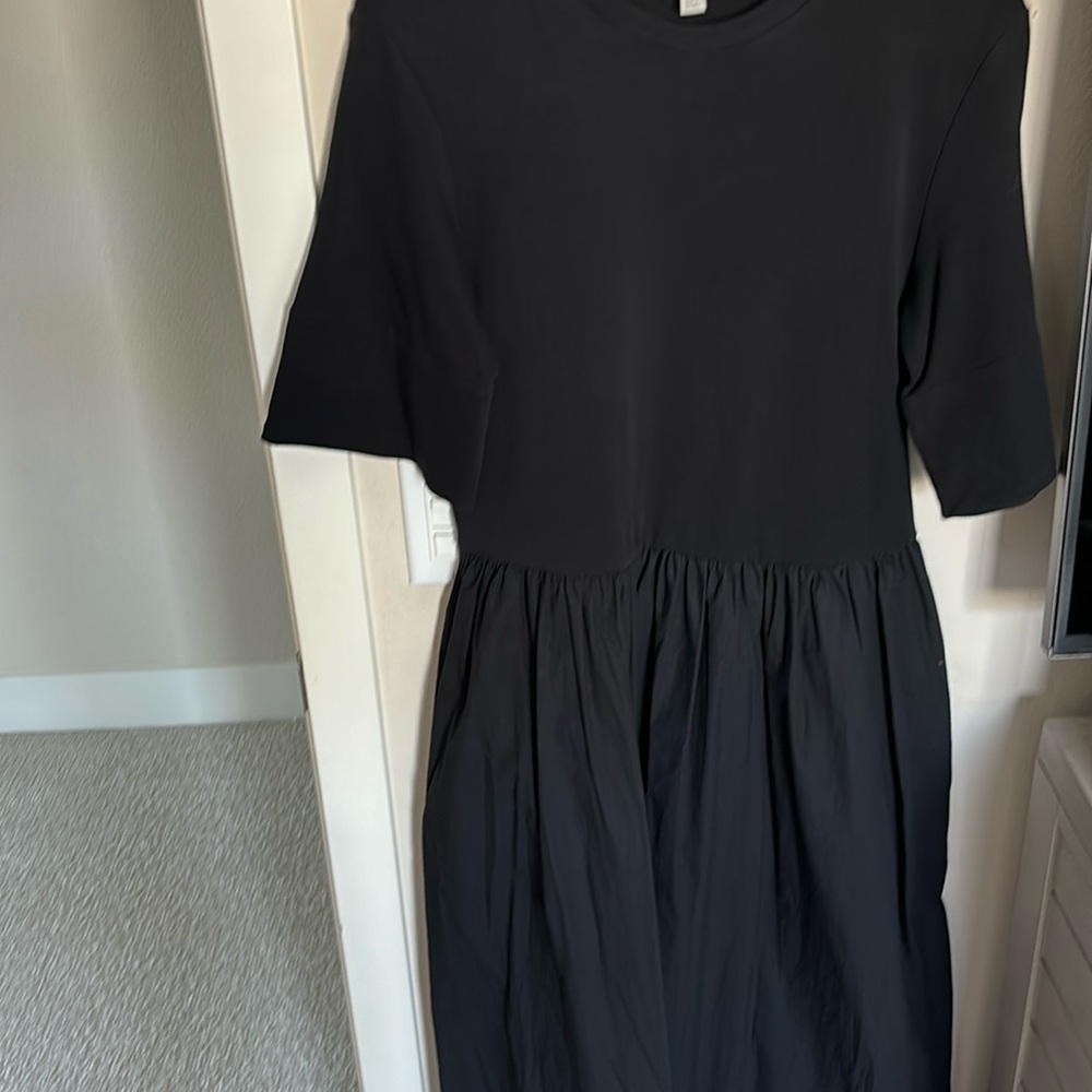 Cos Contrast Panel Midi Dress Black